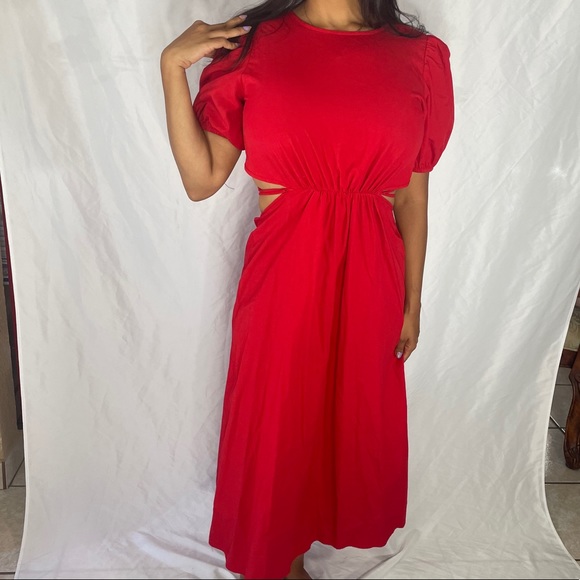 Zara Red Poplin midi dress - Picture 2 of 5